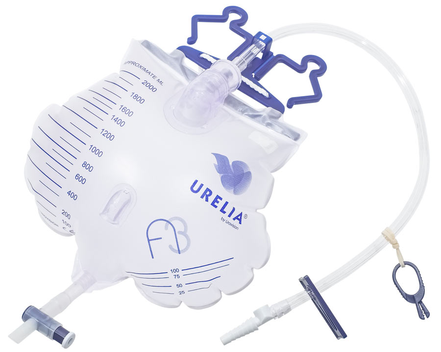 UVD-23-13242621 5x UVD-23 A3 Bettbeutel URELIA Urinbeutel Uro Vision 2.000 ml Volumen, Schlauchlänge 120 cm